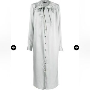 Ann Demeulemeester Silk Satin Tied Button Down Casual Relaxed Shirt Midi Dress